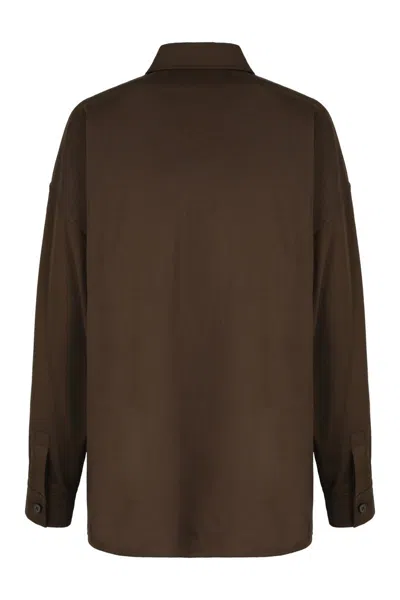 Weekend Max Mara Relaxed Linen Shirt Featuring Chest Pockets In Brown