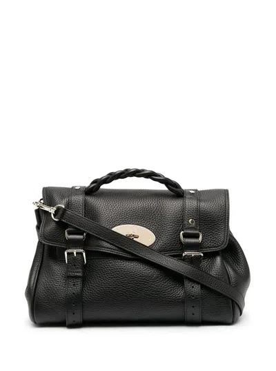 Mulberry 'alexa' Black Handbag With Adjustable And Removable Shoulder Strap And Magnetic Closure In Granied L In Black