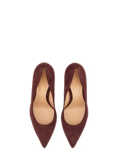 Gianvito Rossi Pointed Toe Suede Stiletto Heel Pumps In Burgundy