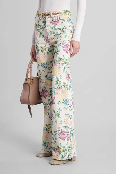Chloé Women Flare Denim Jeans With All-over Flowers Print In Multi