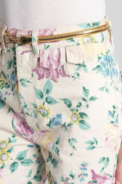 Chloé Women Flare Denim Jeans With All-over Flowers Print In Multi