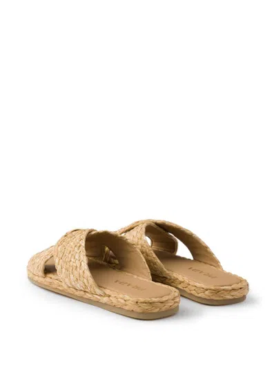 Prada Raffia Slides In Brown
