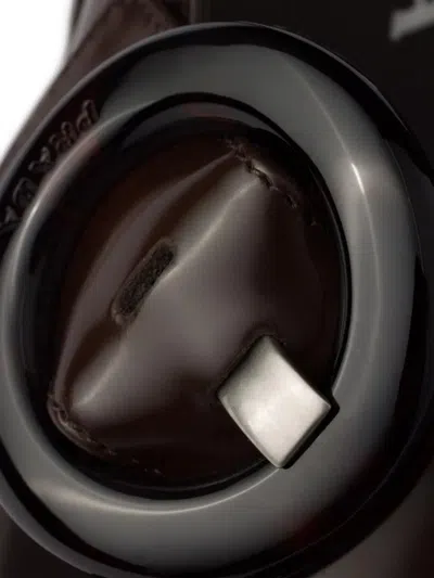 Prada Brushed Leather Crisscross Band Sandals With Plexiglas Buckle Shoes In Multi