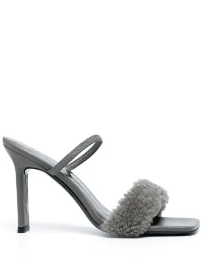 By Far Ada 100 Shearling Strap Sandals In Gray