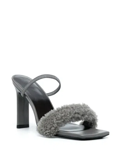 By Far Ada 100 Shearling Strap Sandals In Gray