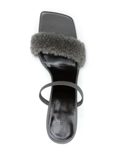 By Far Ada 100 Shearling Strap Sandals In Gray
