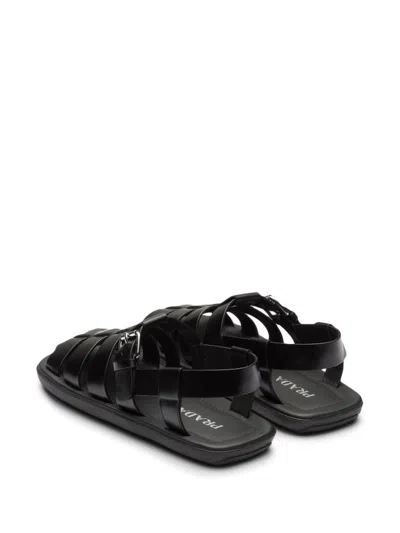 Prada Interwoven Straps Leather Sandals In Black