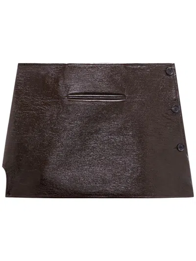Courrèges Dark Brown Oblique Vinyl Mini Skirt In Brown