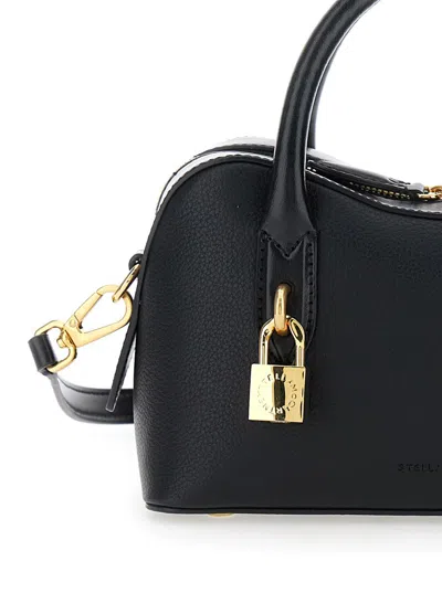 Stella Mccartney Ryder Black Small Handbag With Two Top Handles And Front Padlock Detail With Logo In Ecoleather Woma In Black