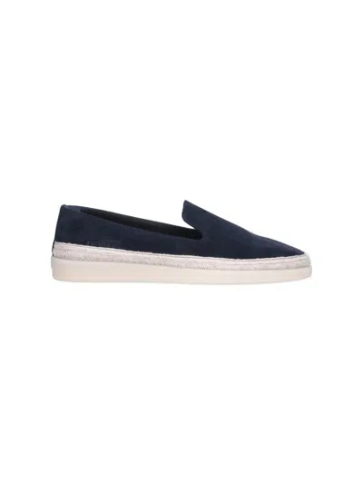 Prada Suede Loafers With Espadrille Sole And Round Toe In Blue