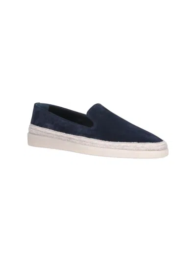 Prada Suede Loafers With Espadrille Sole And Round Toe In Blue