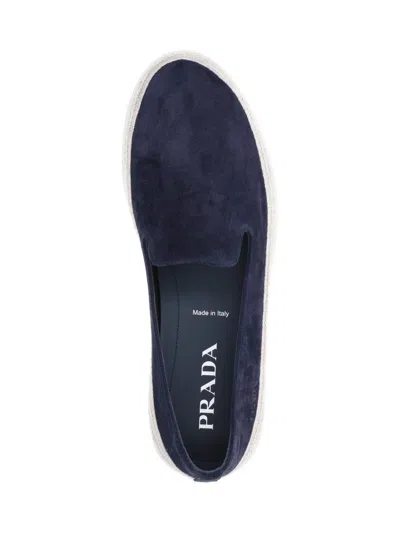 Prada Suede Loafers With Espadrille Sole And Round Toe In Blue