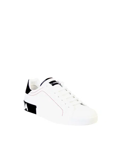 Dolce & Gabbana Portofino White And Black Low Top Sneakers With Logo Detail In Leather Man