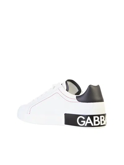 Dolce & Gabbana Portofino White And Black Low Top Sneakers With Logo Detail In Leather Man