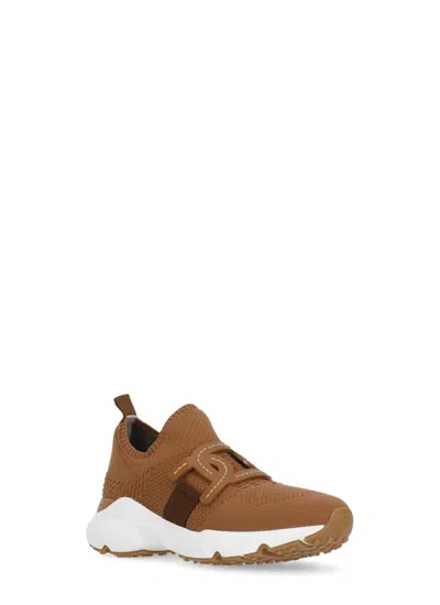 Tod's Modern Knitted Sneakers With Textured Finish In Brown