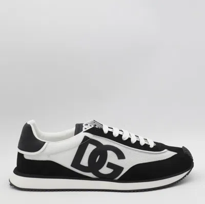 Dolce & Gabbana Aria White And Black Running Sneakers With Logo Detail In Suede And Tech Fabric Man In Multi