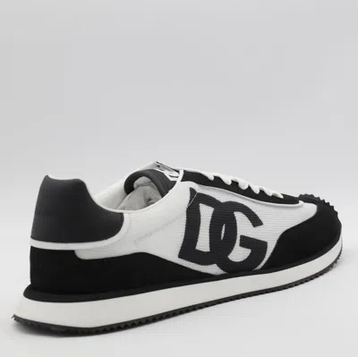 Dolce & Gabbana Aria White And Black Running Sneakers With Logo Detail In Suede And Tech Fabric Man In Multi