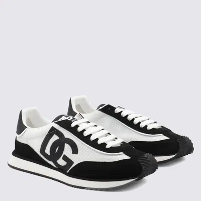 Dolce & Gabbana Aria White And Black Running Sneakers With Logo Detail In Suede And Tech Fabric Man In Multi