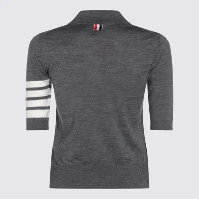 Thom Browne Collared Striped Sleeve Polo Top In Gray