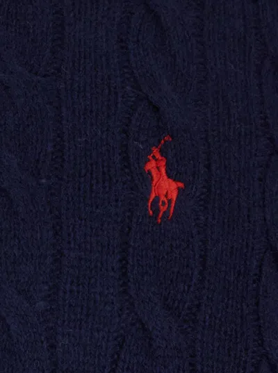 Polo Ralph Lauren Blue Cable Knit Crewneck Sweater With Pony Embroidery On The Front In Wool And Cashmere Man In Blue