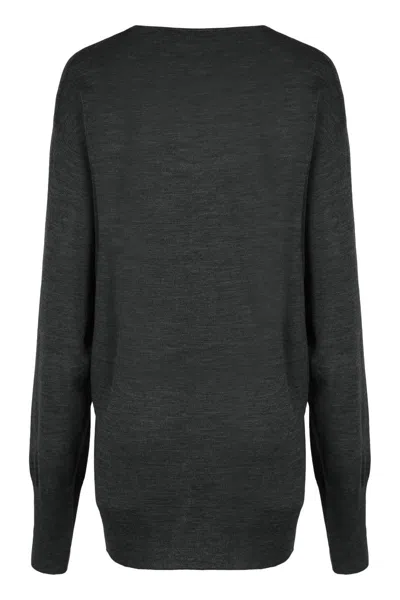 Alberta Ferretti Sweater In Merino Wool With Floral Embroidery In Gray