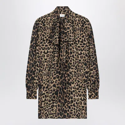 Saint Laurent Leopardprint Silk Mini Dress In Animal Print