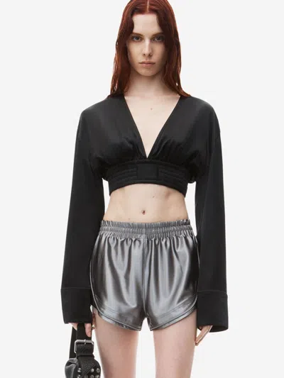 Alexander Wang Cropped Satin Top In Black