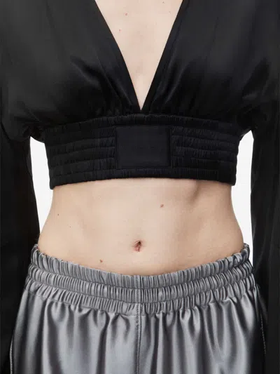 Alexander Wang Cropped Satin Top In Black