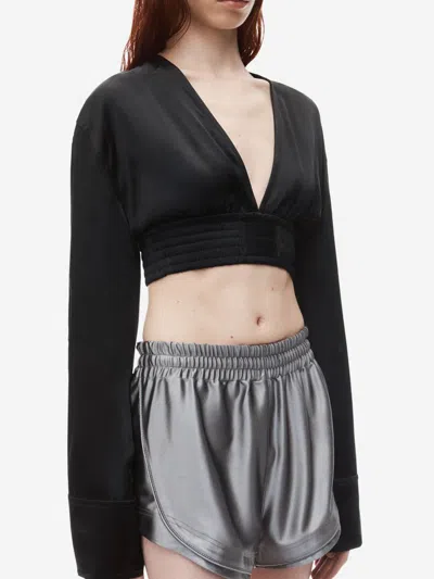 Alexander Wang Cropped Satin Top In Black