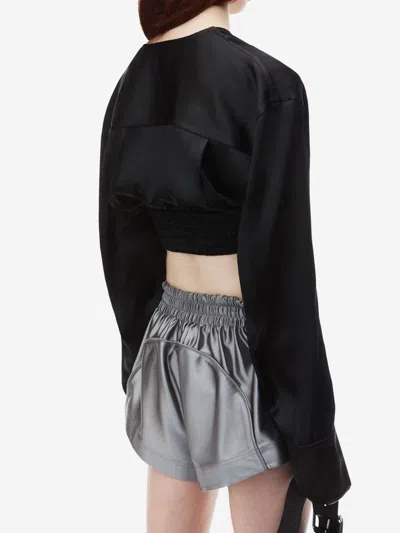 Alexander Wang Cropped Satin Top In Black