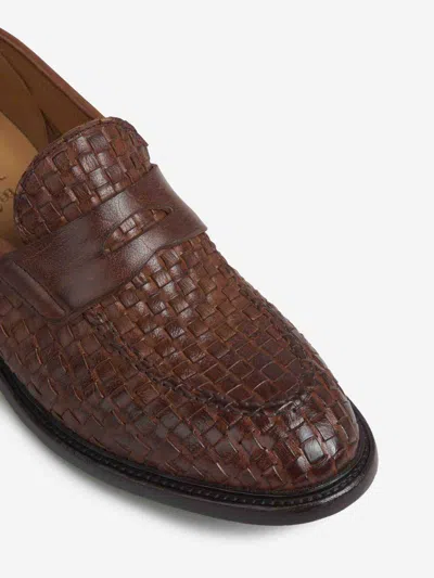 Green George Braided Leather Loafers In Brown