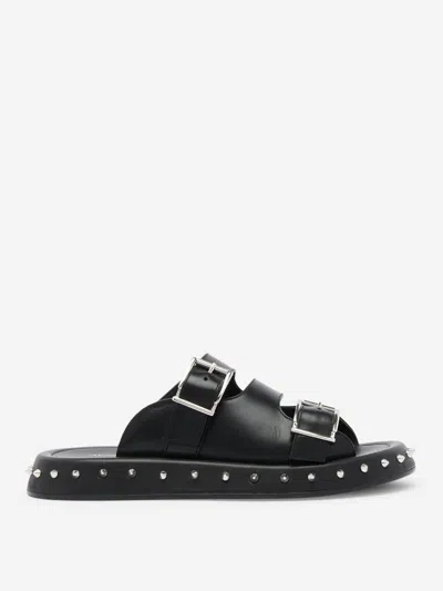 Alexander Mcqueen Leather Punk Slides For Ed In Black