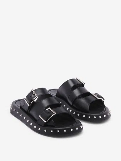 Alexander Mcqueen Leather Punk Slides For Ed In Black