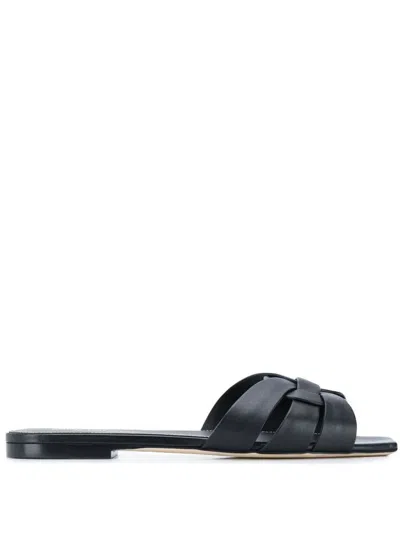 Saint Laurent Tribute Nu Pieds Embossed Croc Flat Sandals In Black