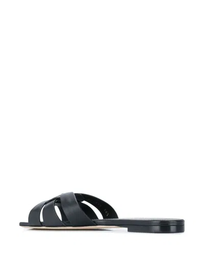 Saint Laurent Tribute Nu Pieds Embossed Croc Flat Sandals In Black