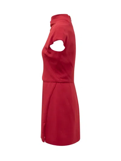 Versace Turtleneck Cap-sleeve Cady Slit Mini Dress In Red
