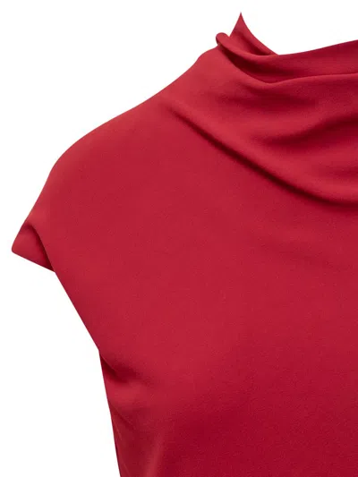 Versace Turtleneck Cap-sleeve Cady Slit Mini Dress In Red