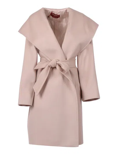 Max Mara Studio Newmang Belted Hooded Coat In Pink