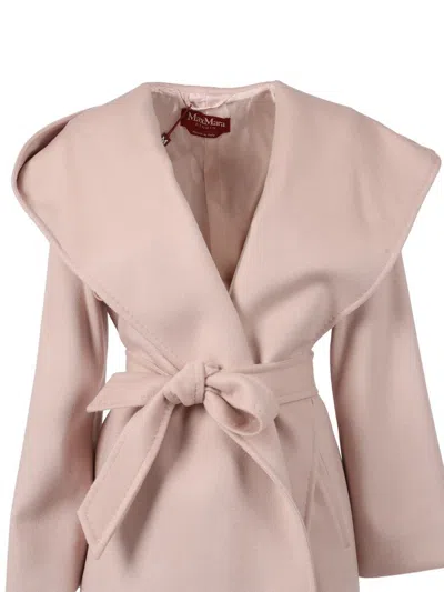 Max Mara Studio Newmang Belted Hooded Coat In Pink