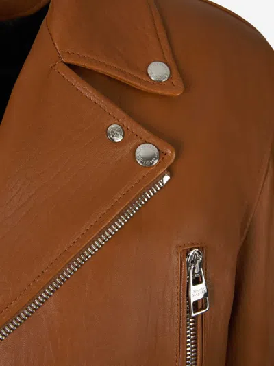 Alexander Mcqueen Essential Leather Biker Jacket Men In Brown