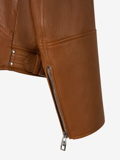 Alexander Mcqueen Essential Leather Biker Jacket Men In Brown