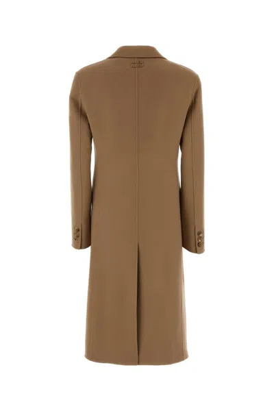 Miu Miu Camel Wool Blend Coat In Brown