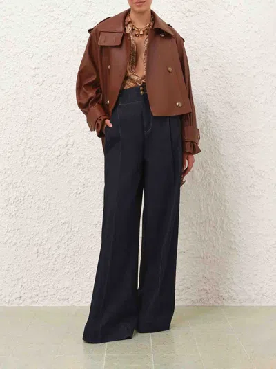 Zimmermann Cropped Leather Trench In Brown