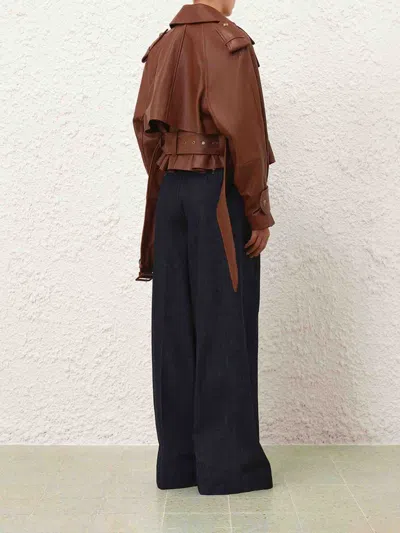 Zimmermann Cropped Leather Trench In Brown