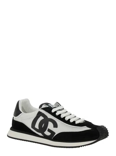 Dolce & Gabbana Aria White And Black Running Sneakers With Logo Detail In Suede And Tech Fabric Man In Multi