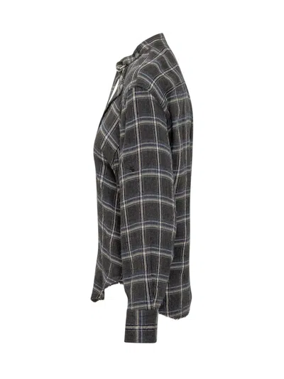 Isabel Marant Gray Check Shirt With High Collar In Gray