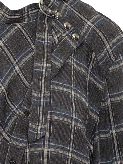 Isabel Marant Gray Check Shirt With High Collar In Gray