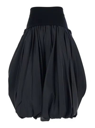 Simkhai Black Midi Skirt With Elastic Waist And Draped Design In Viscose Woman In Black