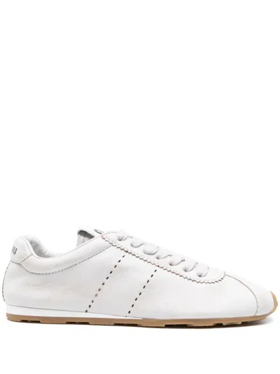 Miu Miu Plume Sneaker In Ivory Leather Women In Multi