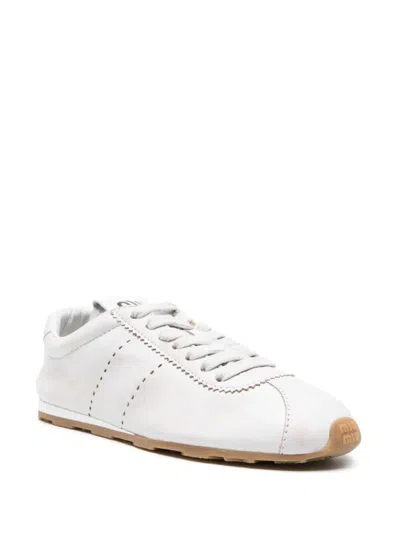 Miu Miu Plume Sneaker In Ivory Leather Women In Multi